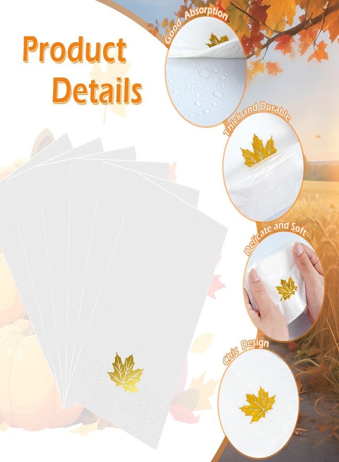 ARQRHTLY Fall Maple Guest Napkins, 50 Pcs Gold Foil Cocktail Paper Napkins Disposable Luncheon Dinner Hand Towels for Autumn Harvest Thanksgiving Party Home Kitchen Bathroom Decor, 4.3 x 7.8 Inch - Image 4